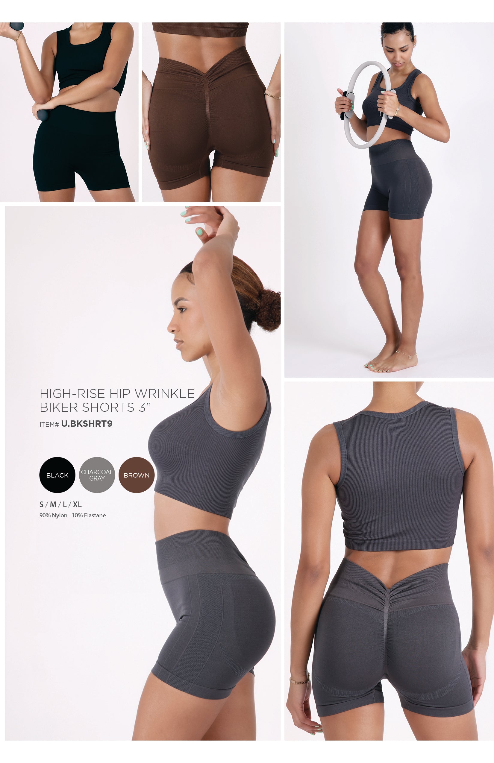 HIGH-RISE HIP WRINKLE BIKER SHORTS 3"