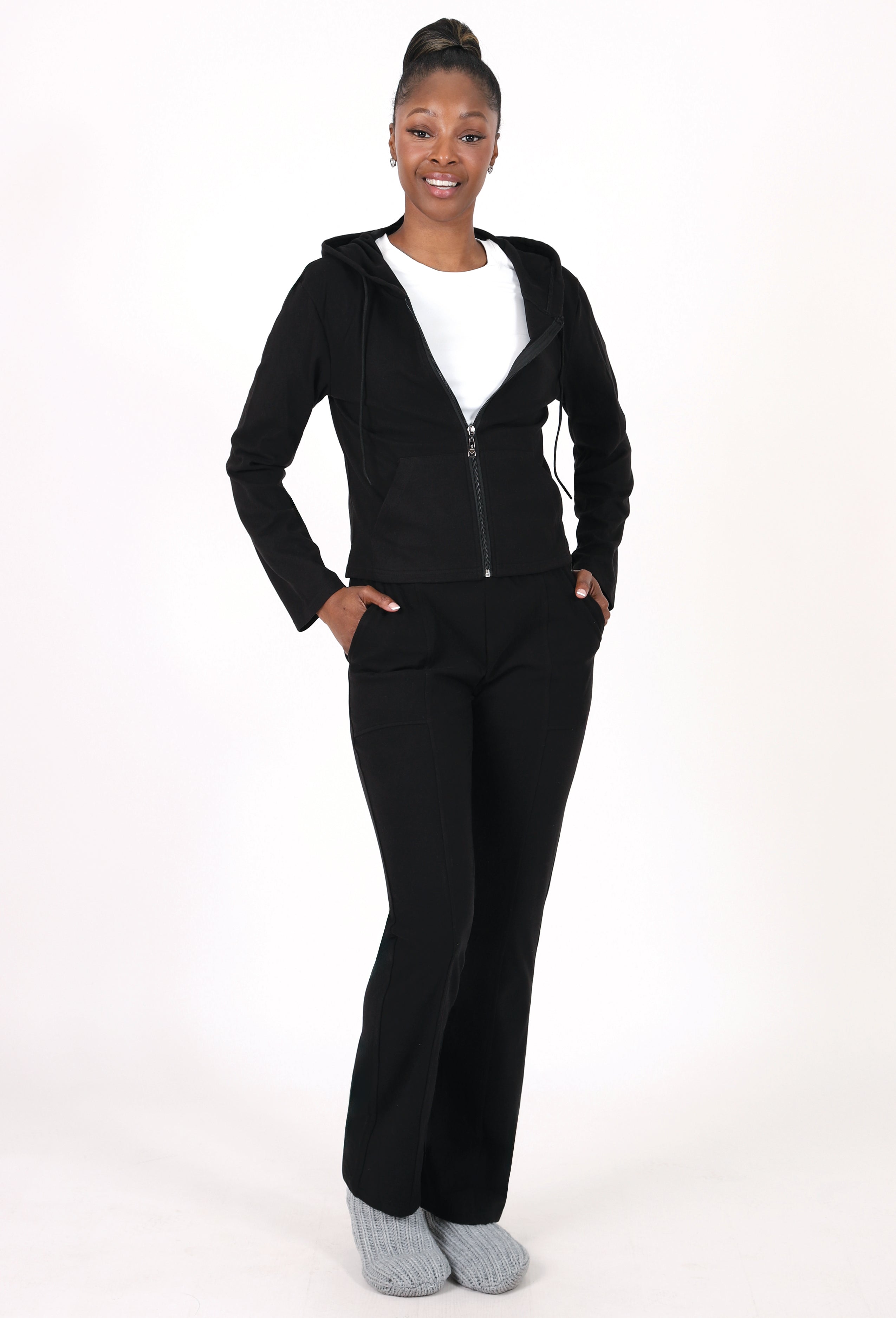 BASIC ZIP-UP HOODIE & SEMI-FLARE PANTS SET