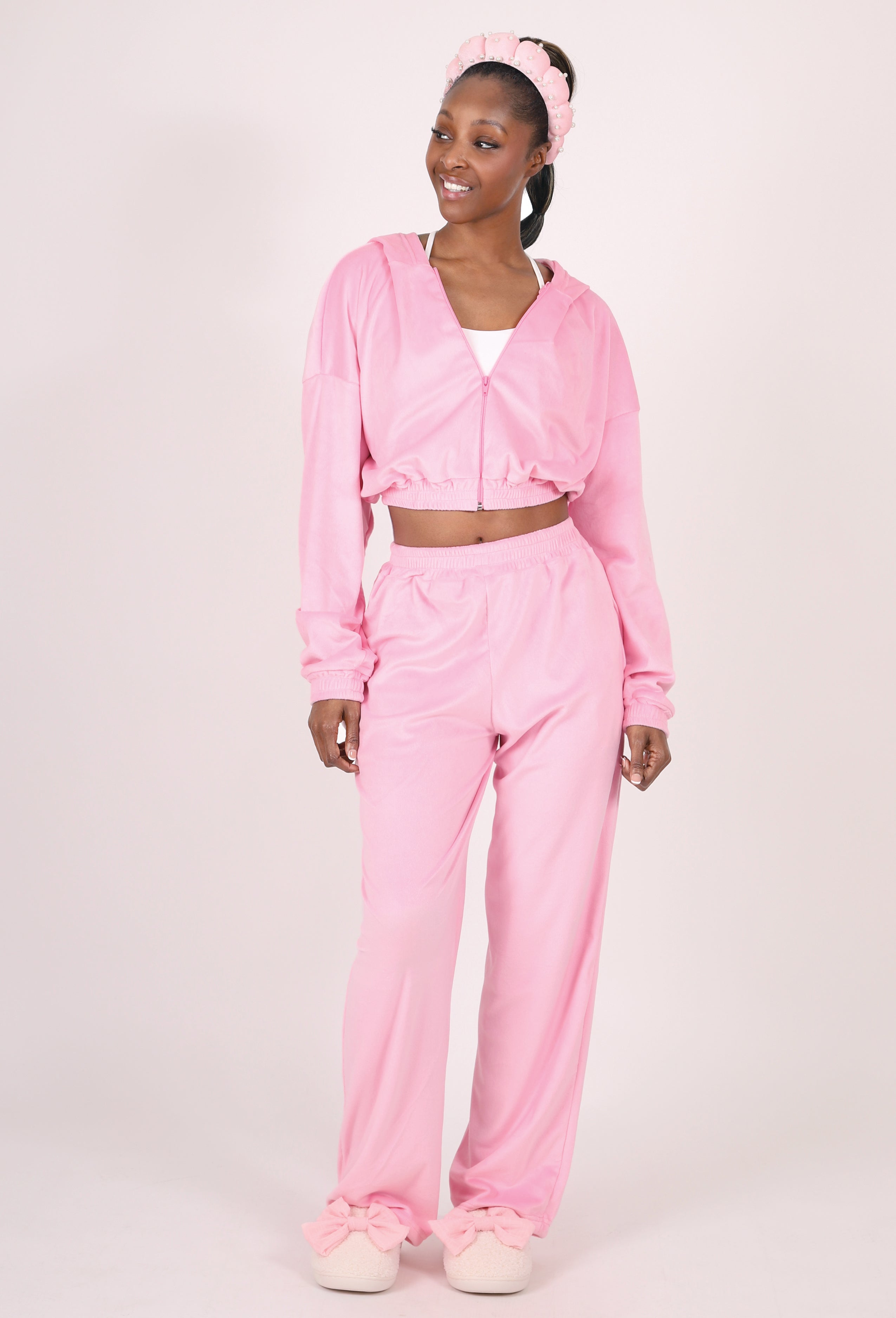 VELOUR CROPPED ZIP-UP HOODIE & PANTS SET