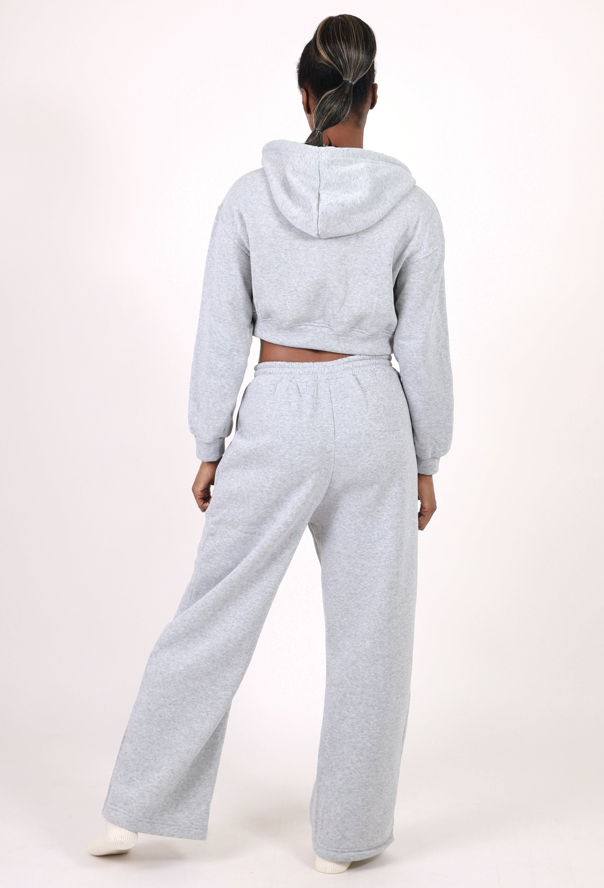 FLEECE CROPPED ZIP-UP HOODIE & WIDE PANTS SET