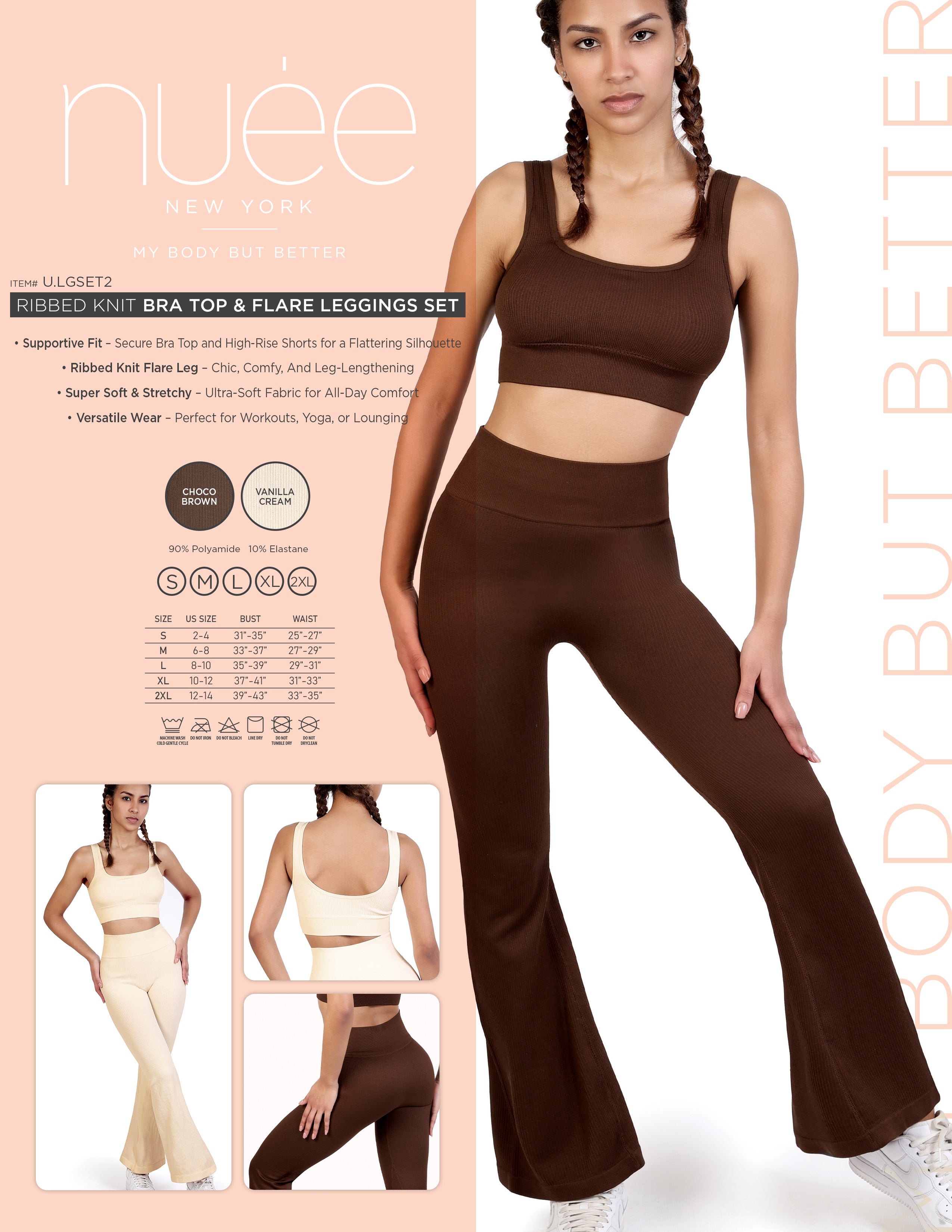 RIBBED KNIT BRA TOP & FLARE LEGGINGS SET
