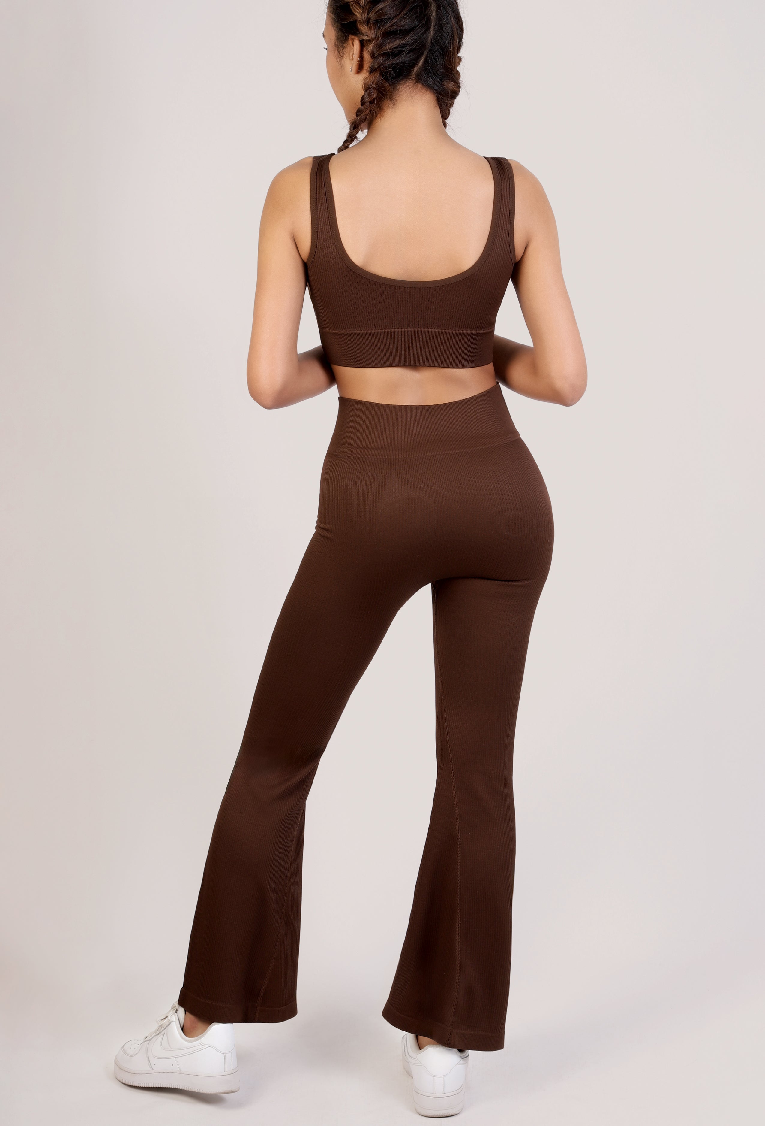 RIBBED KNIT BRA TOP & FLARE LEGGINGS SET