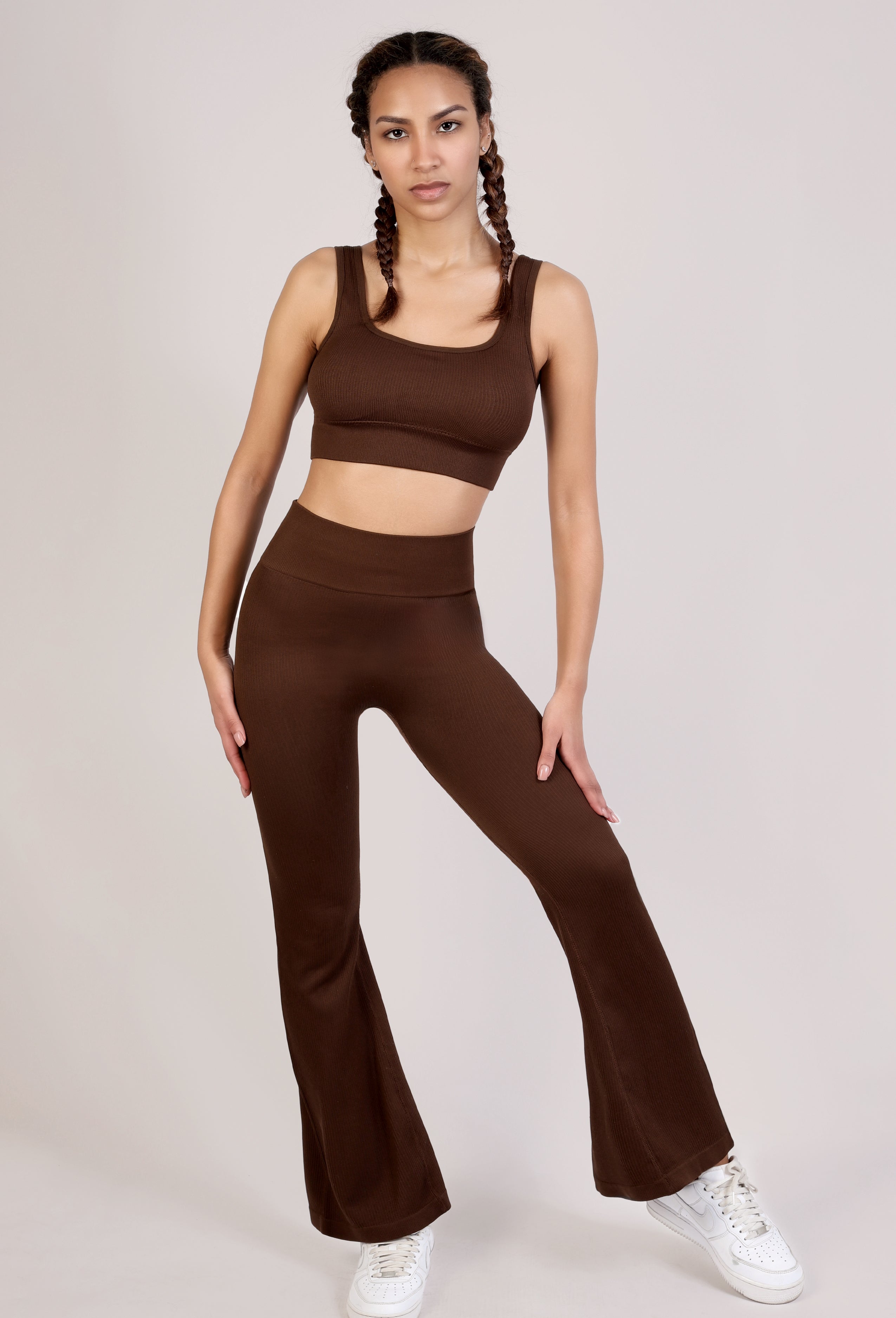 RIBBED KNIT BRA TOP & FLARE LEGGINGS SET