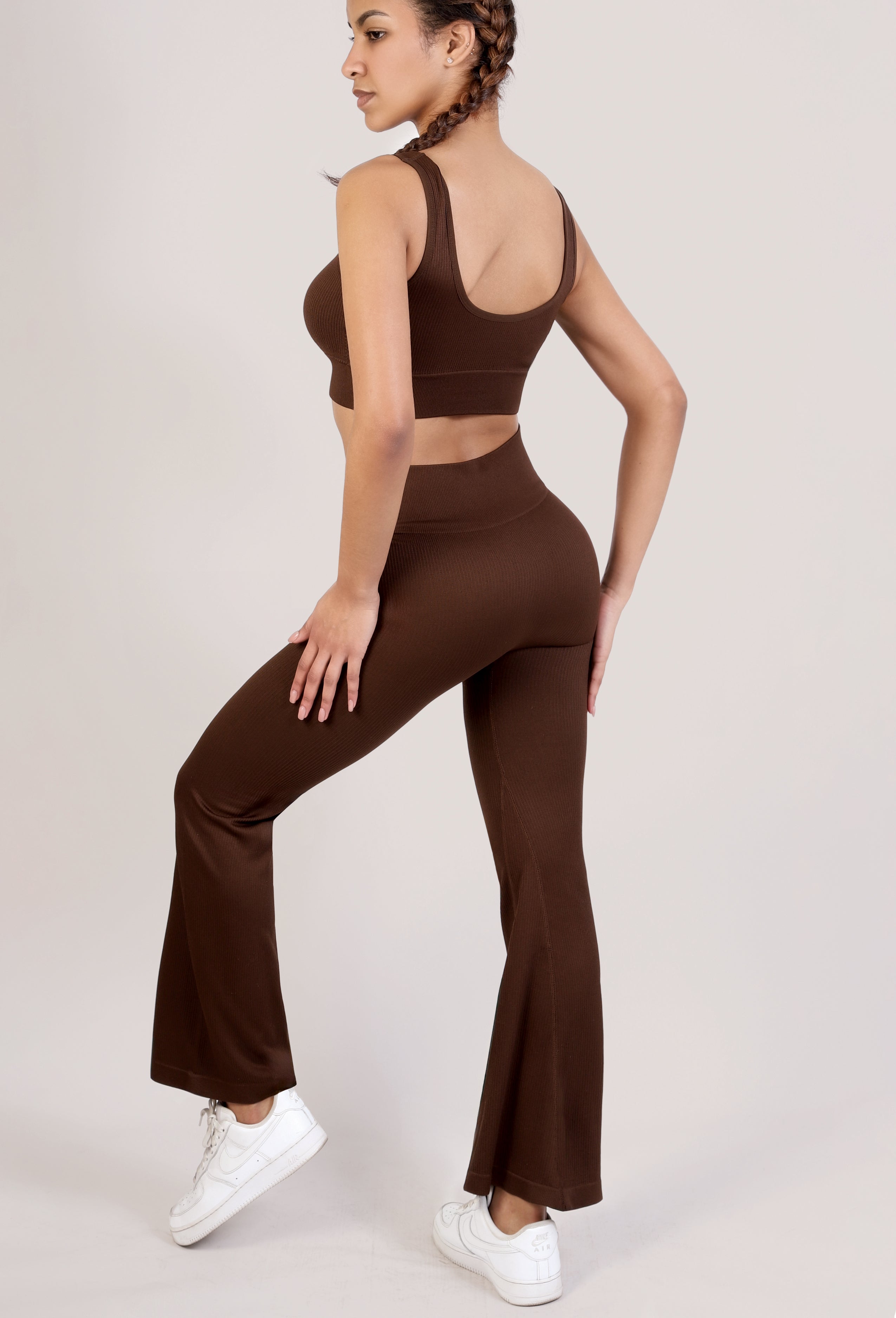 RIBBED KNIT BRA TOP & FLARE LEGGINGS SET