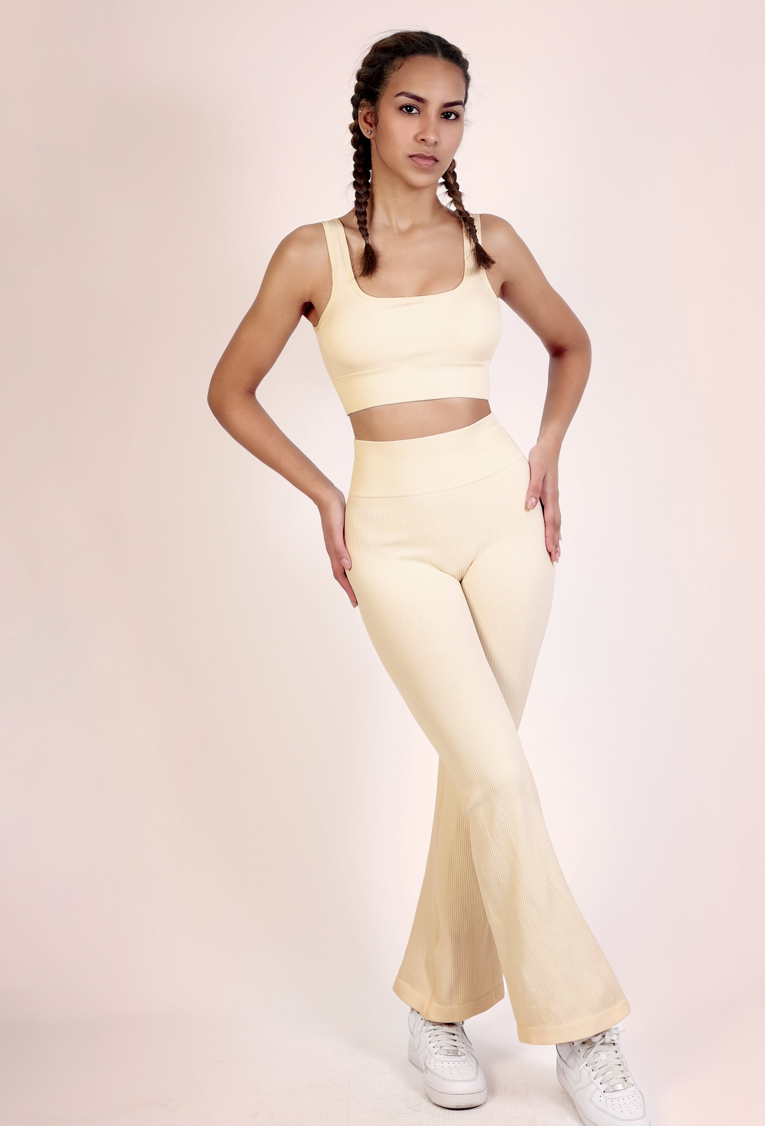 RIBBED KNIT BRA TOP & FLARE LEGGINGS SET