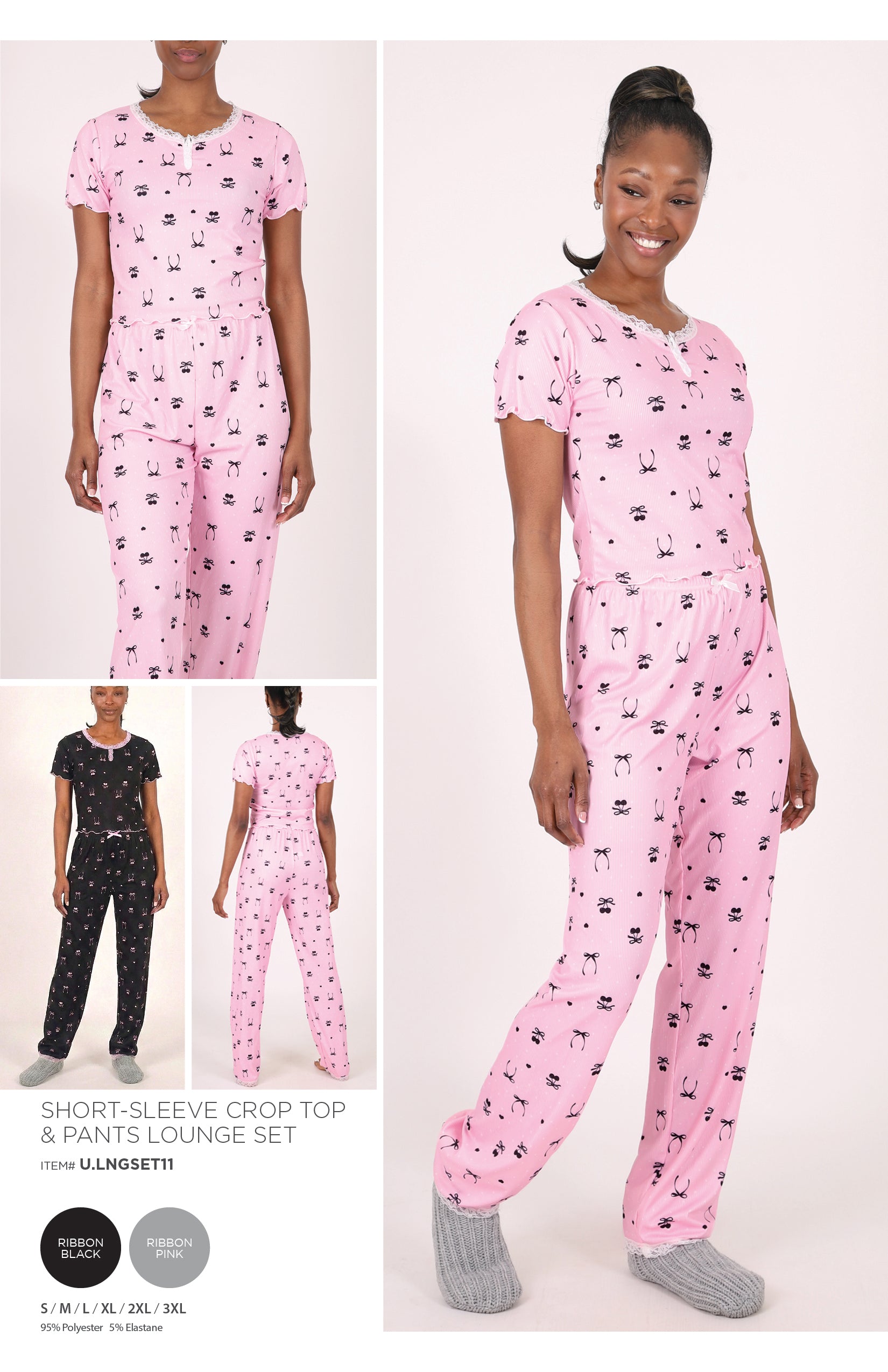 SHORT-SLEEVE CROP TOP & PANTS LOUNGE SET