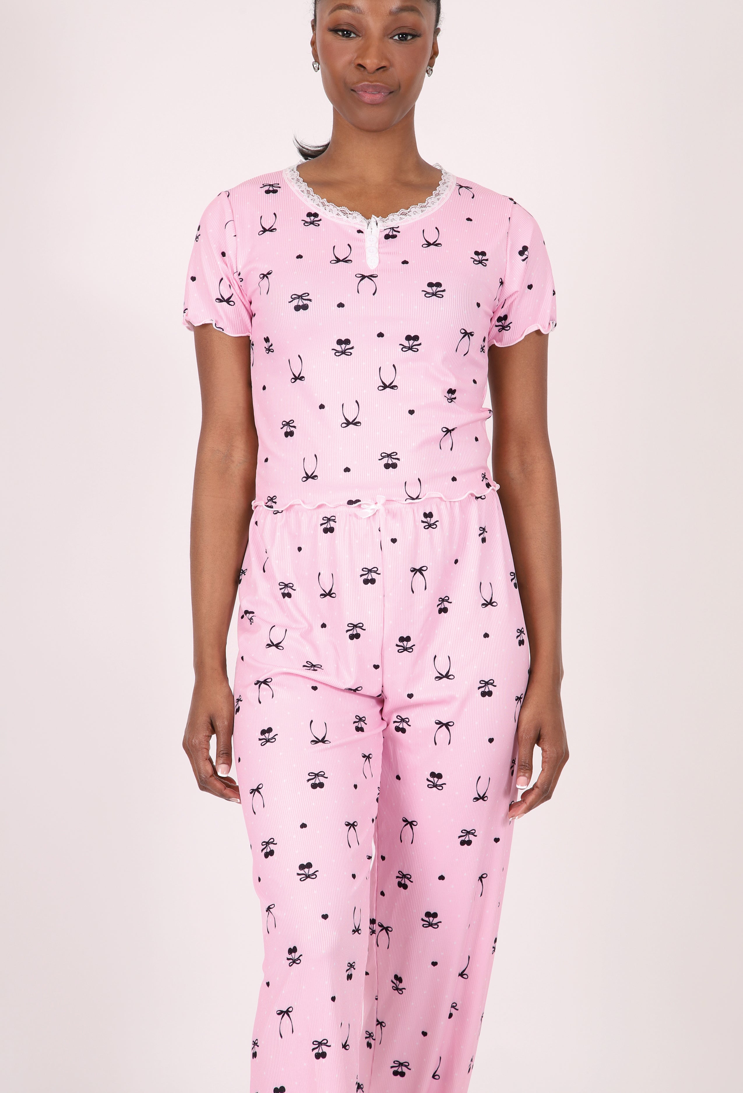 SHORT-SLEEVE CROP TOP & PANTS LOUNGE SET