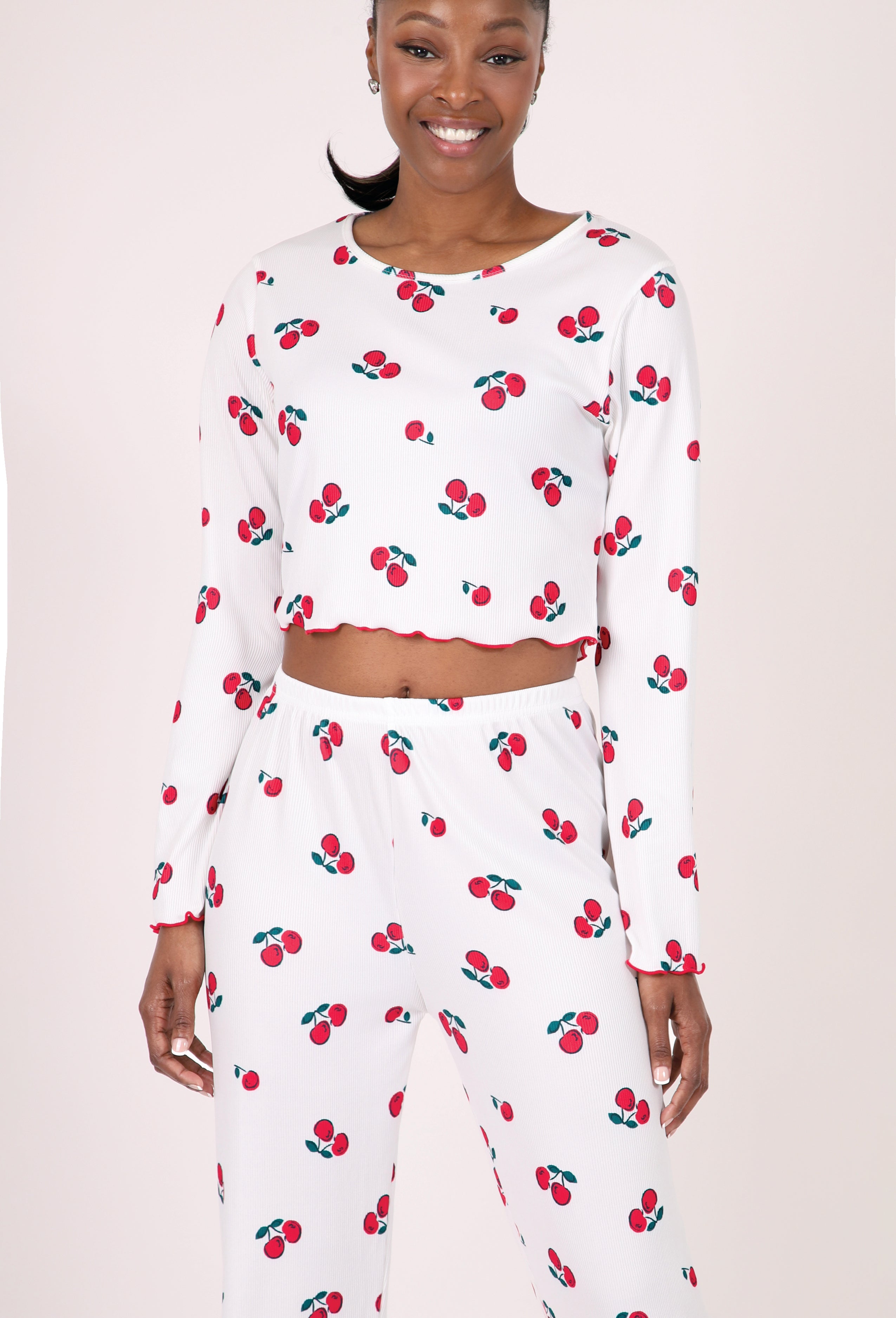 LONG-SLEEVE CROP TOP & PANTS LOUNGE SET