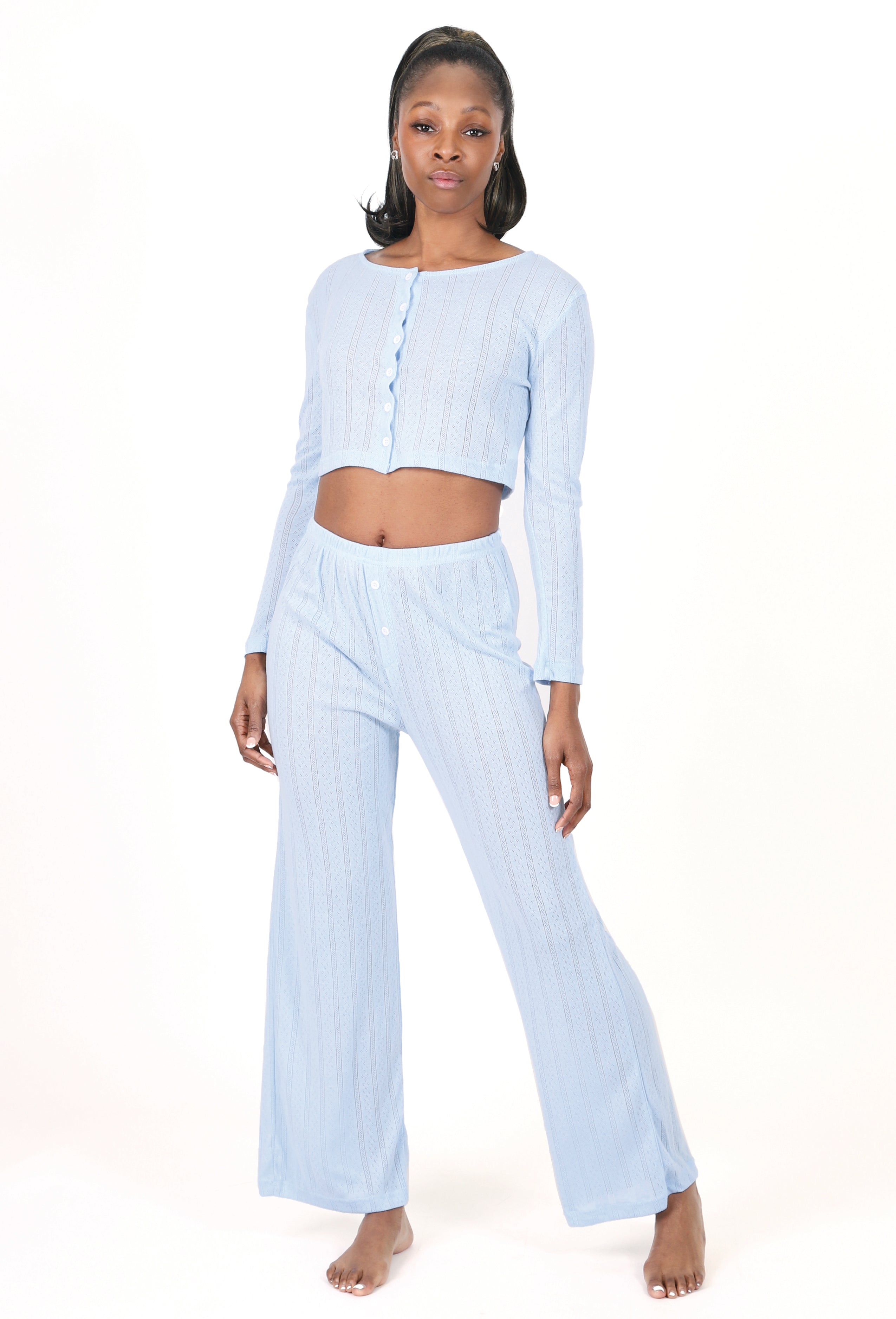 SOFT KNIT LONG-SLEEVE CROP TOP & PANTS LOUNGE SET