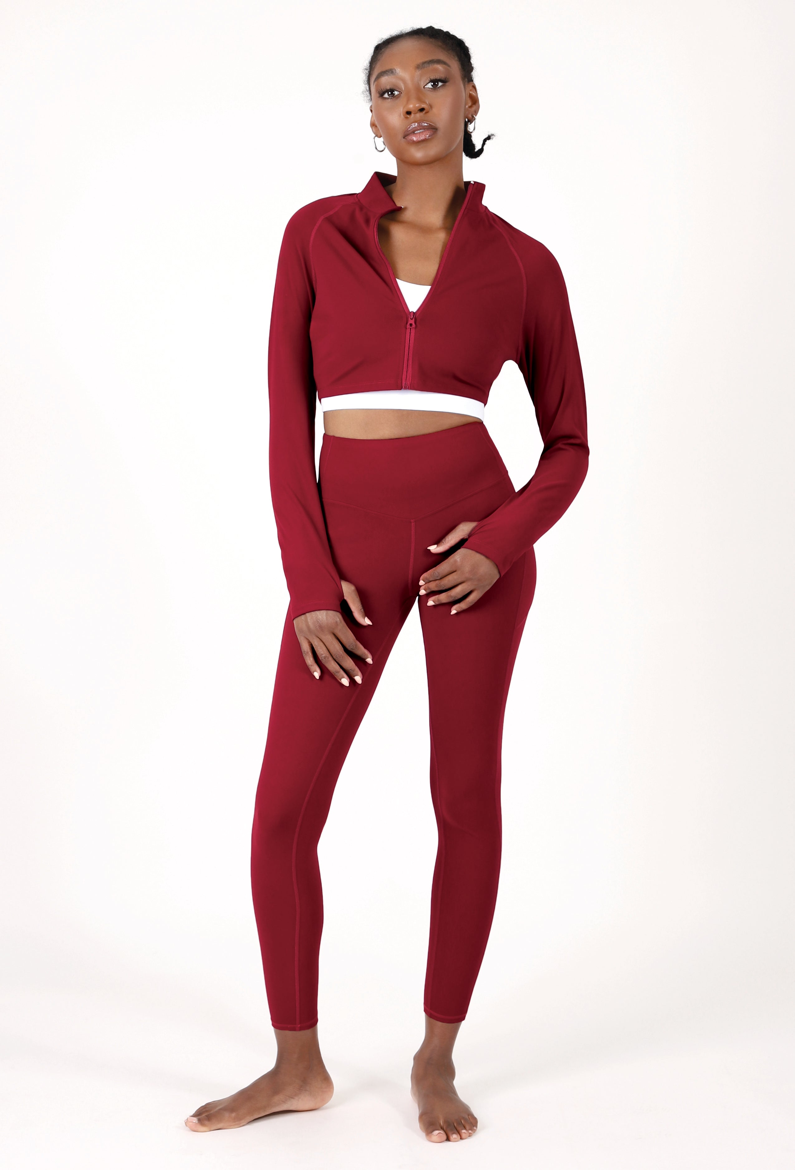 CROPPED BRUSHED FLEECE ZIP-UP SPORTS JACKET