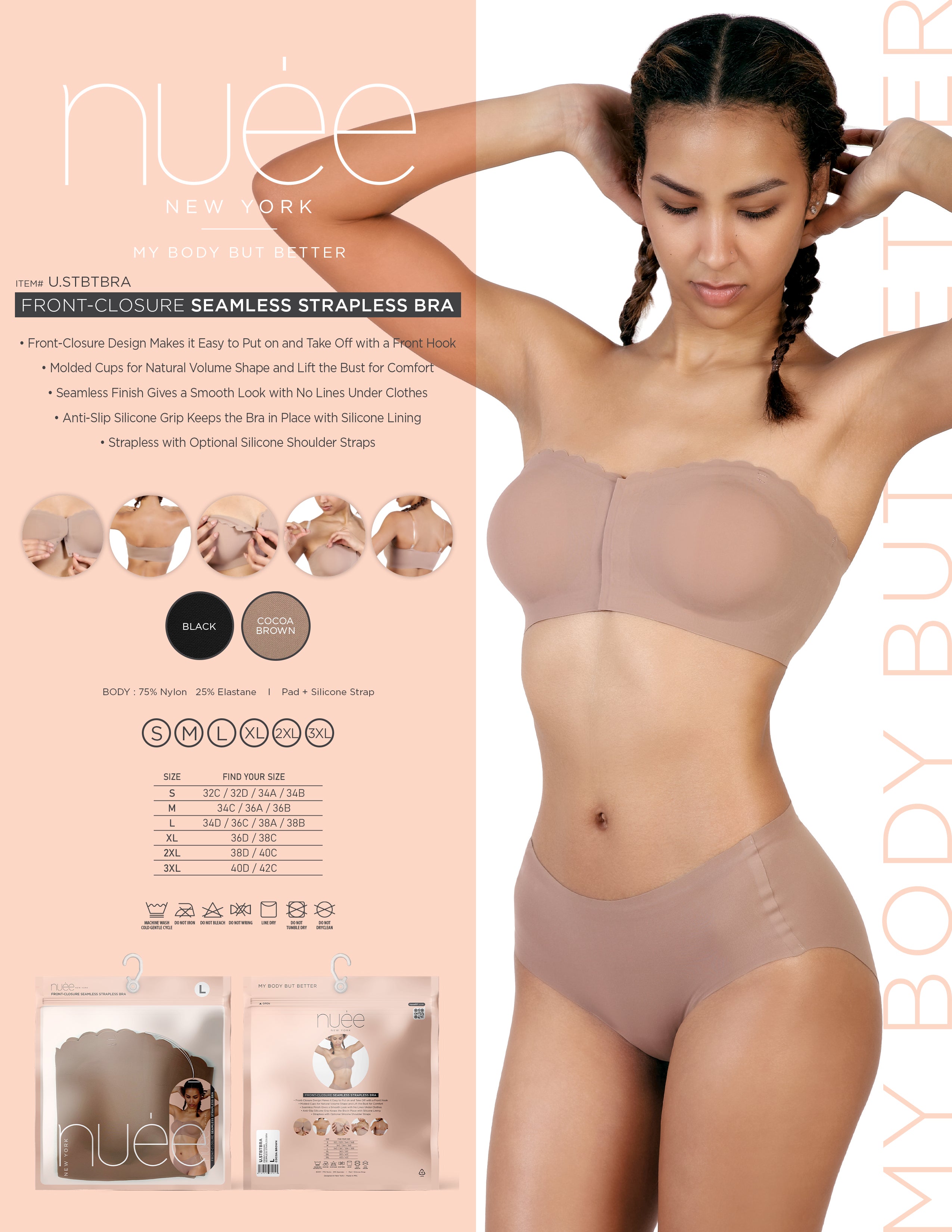 FRONT-CLOSURE SEAMLESS STRAPLESS BRA