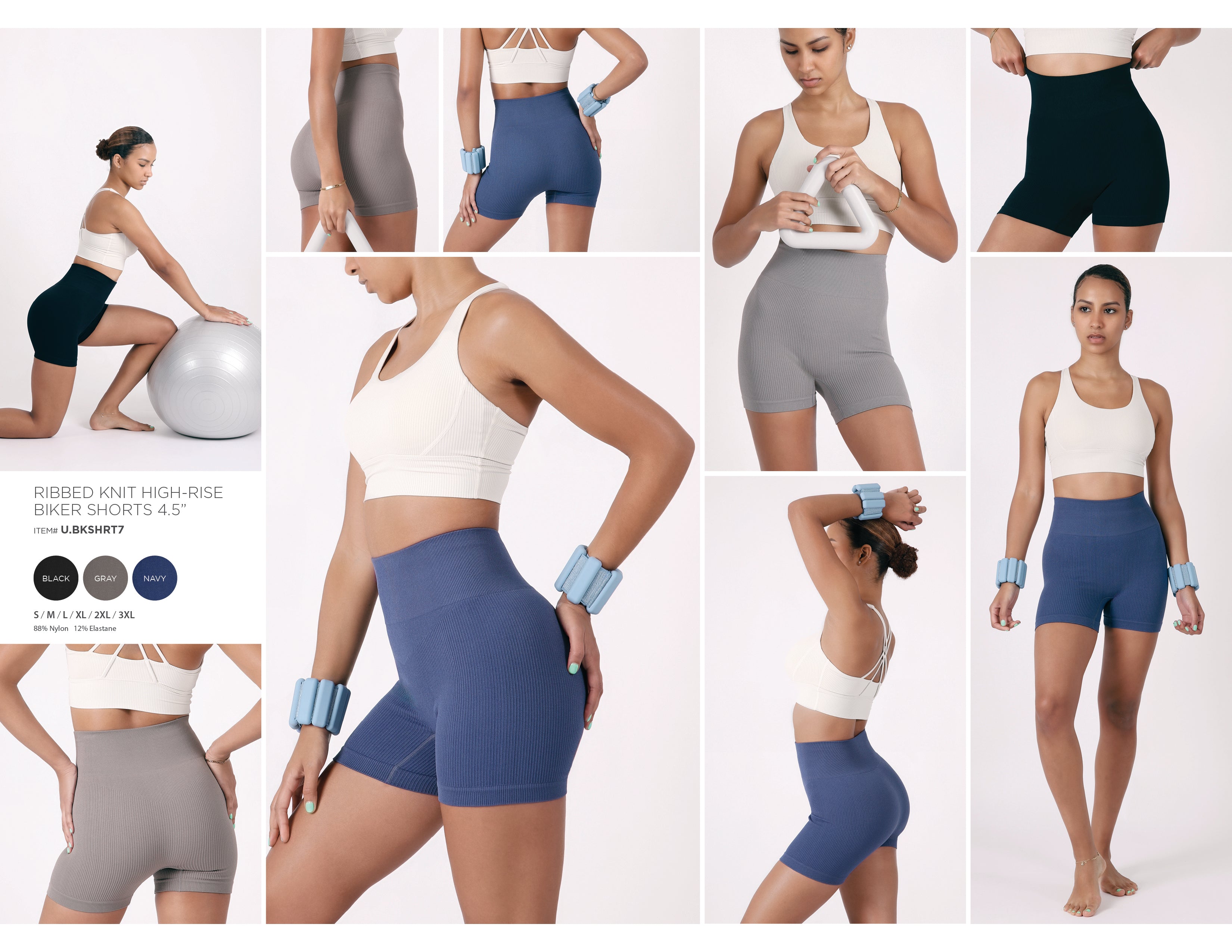 RIBBED KNIT HIGH-RISE BIKER SHORTS 4.5"