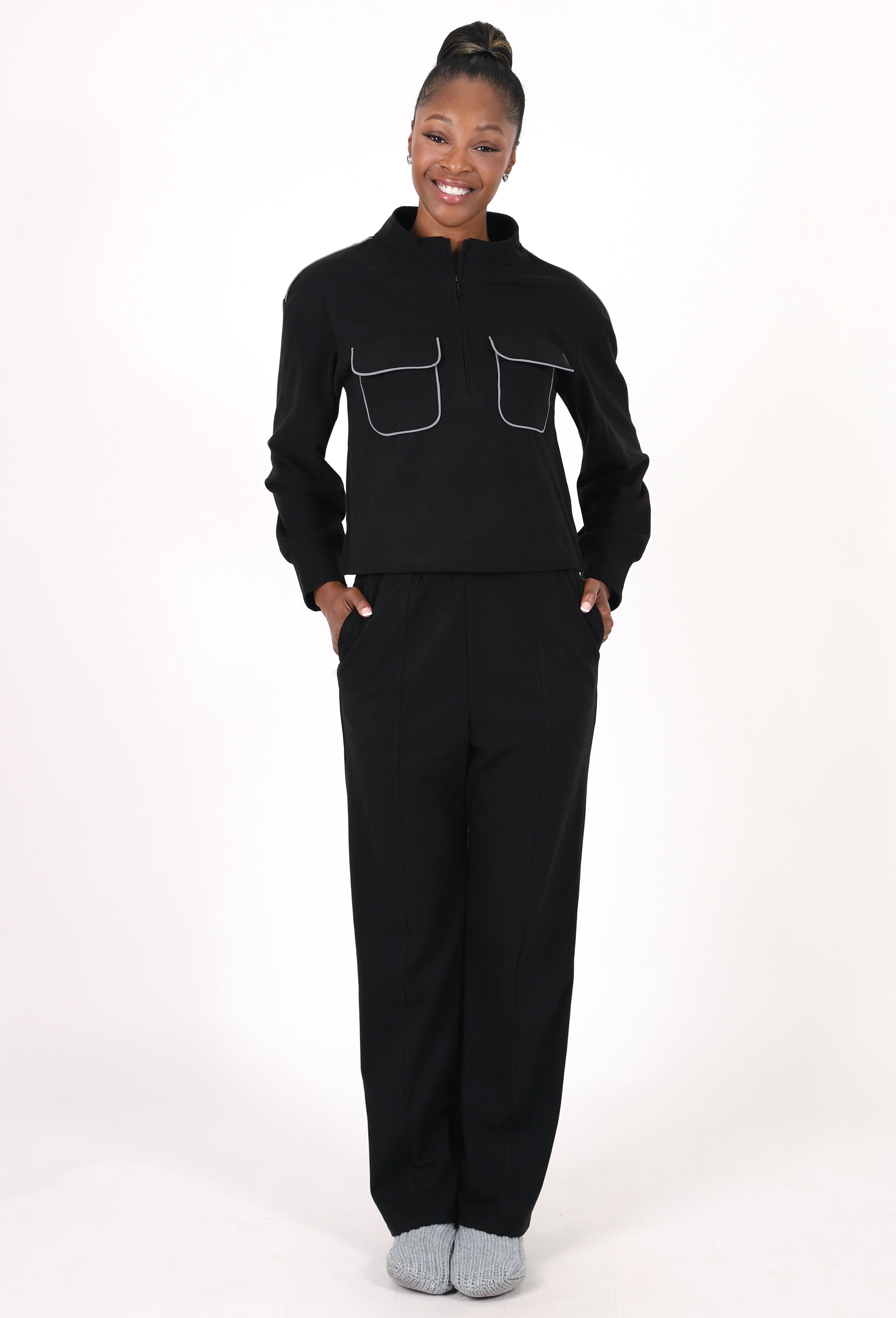 PIPED HALF ZIP-UP & SEMI-WIDE PANTS SET