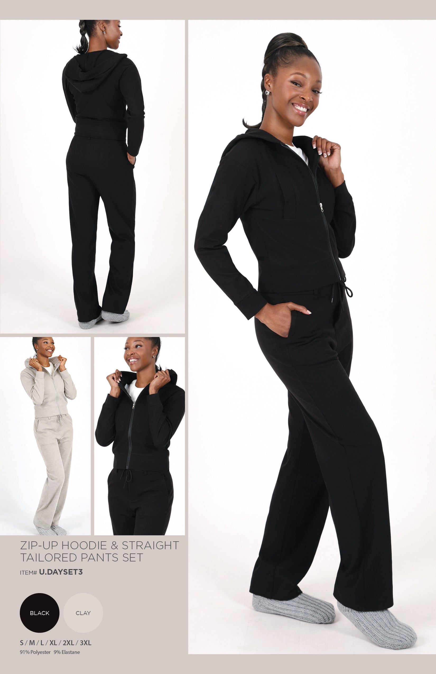 ZIP-UP HOODIE & STRAIGHT TAILORED PANTS SET