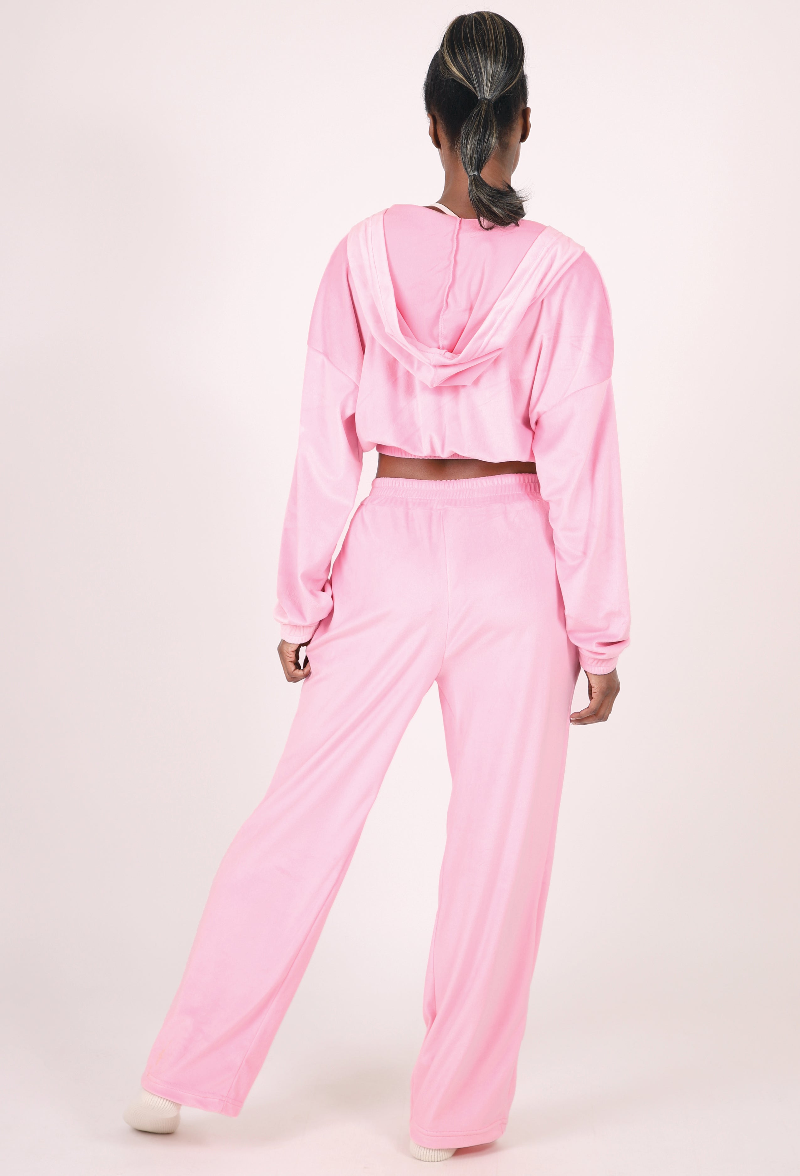 VELOUR CROPPED ZIP-UP HOODIE & PANTS SET