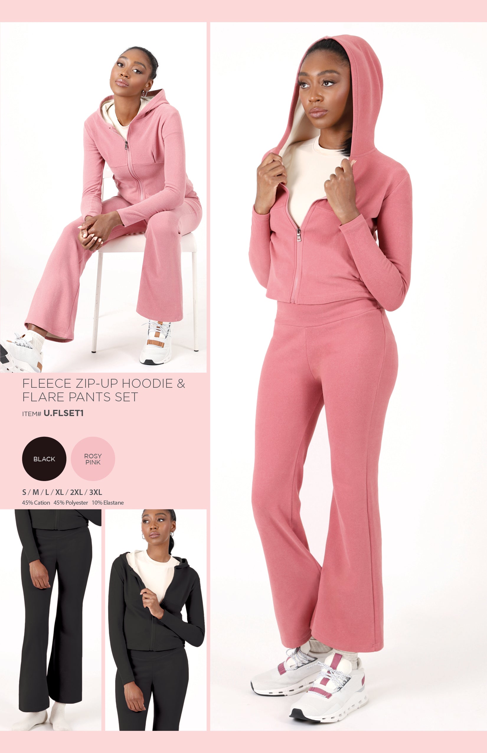 FLEECE ZIP-UP HOODIE & FLARE PANTS SET