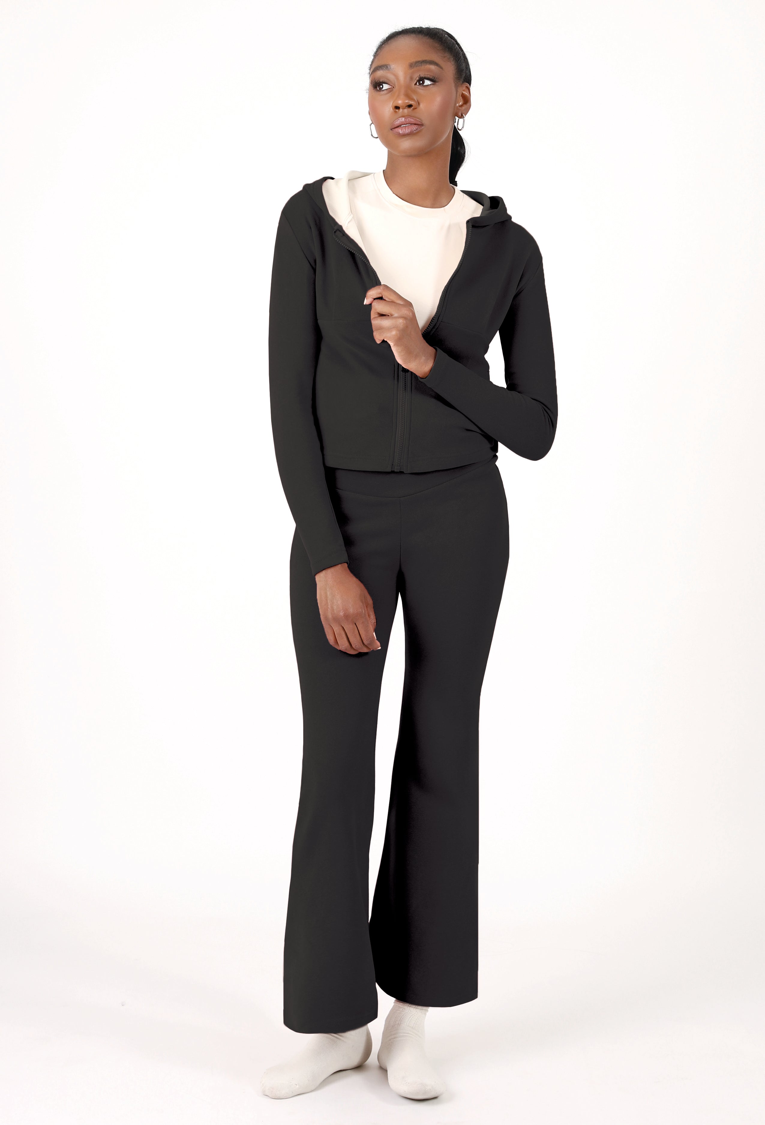 FLEECE ZIP-UP HOODIE & FLARE PANTS SET