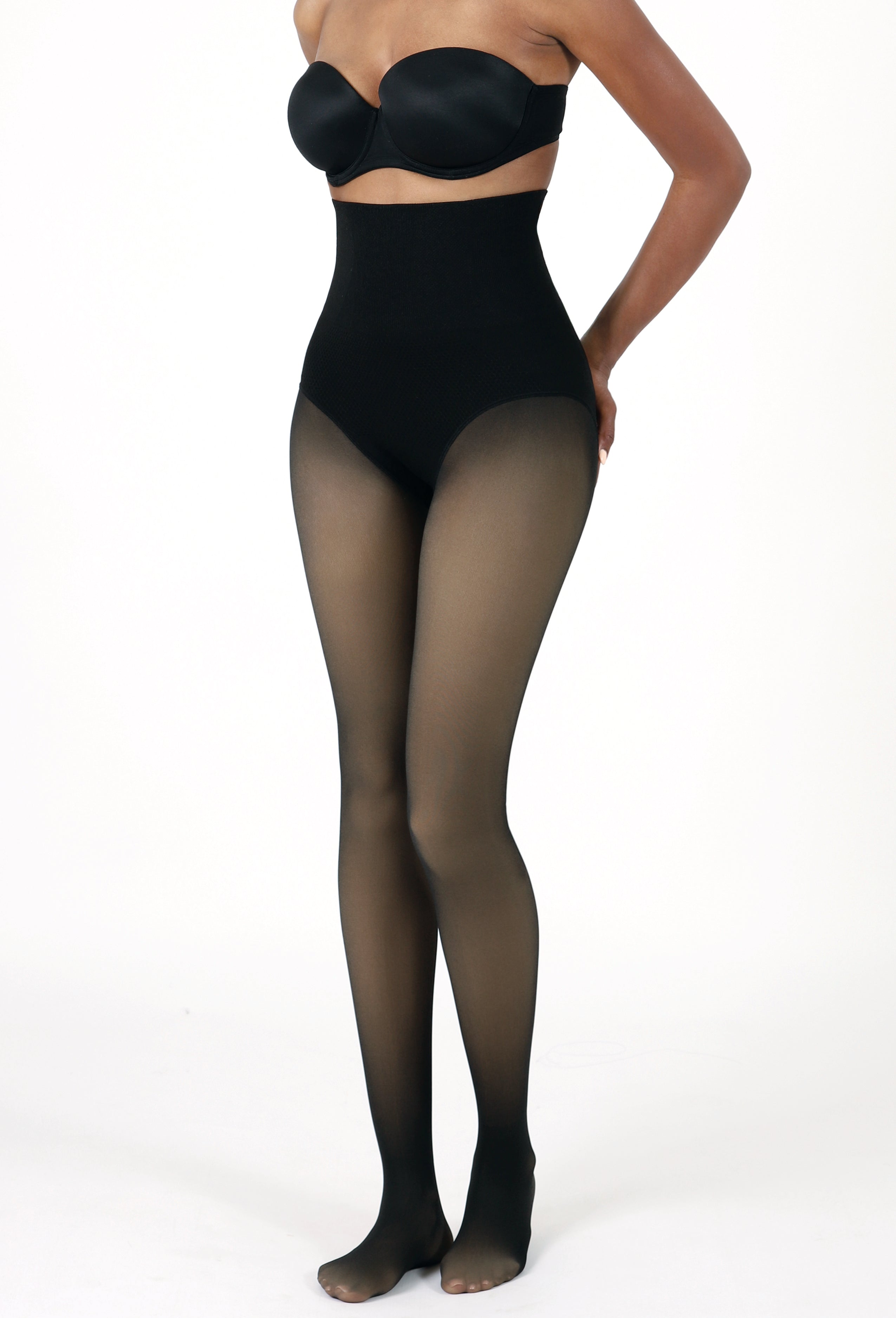 HIGH-RISE TUMMY CONTROL FLEECE-LINED SHEER EFFECT TIGHTS  •ULTRA WARM