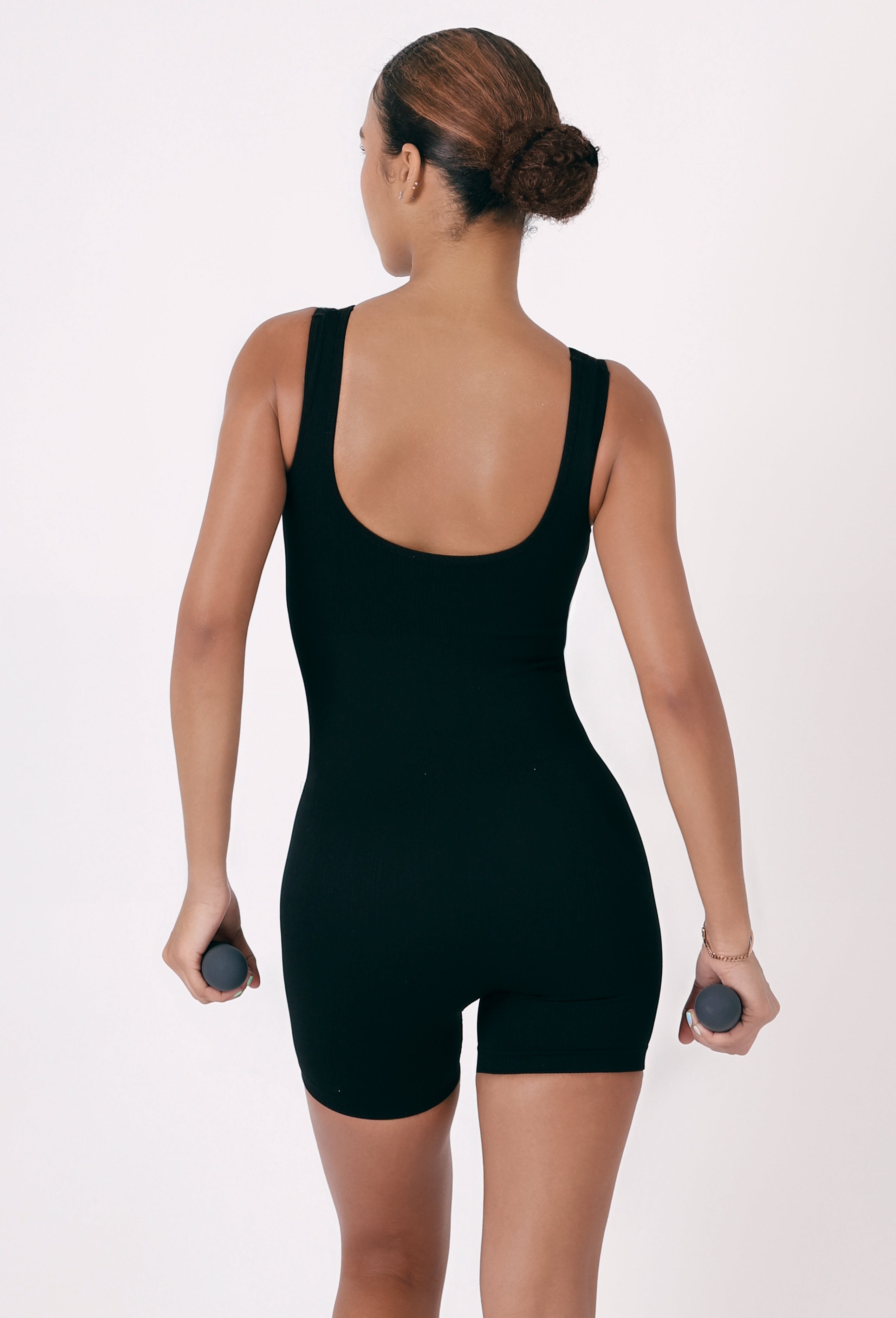 RIBBED KNIT SHORT JUMPSUIT