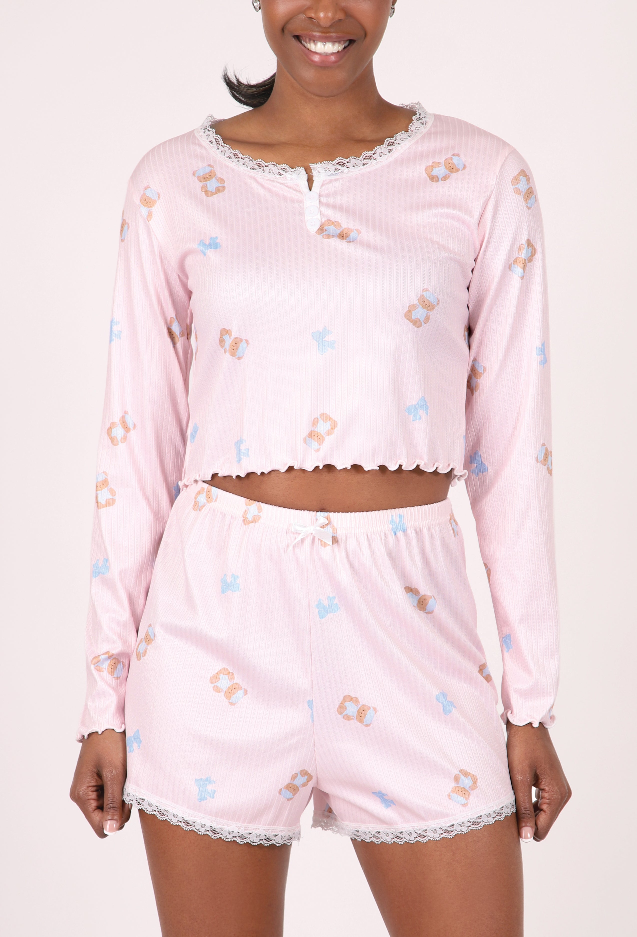 LONG-SLEEVE CROP TOP & SHORTS LOUNGE SET