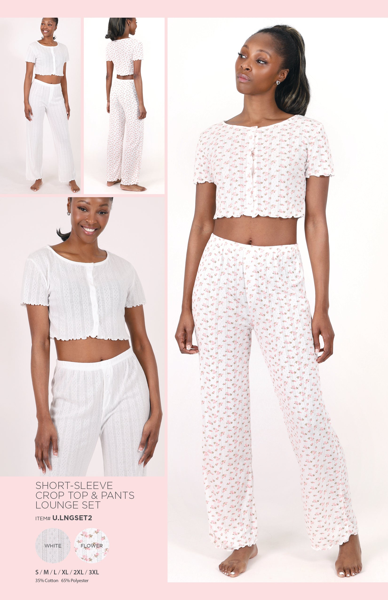 SHORT-SLEEVE CROP TOP & PANTS LOUNGE SET