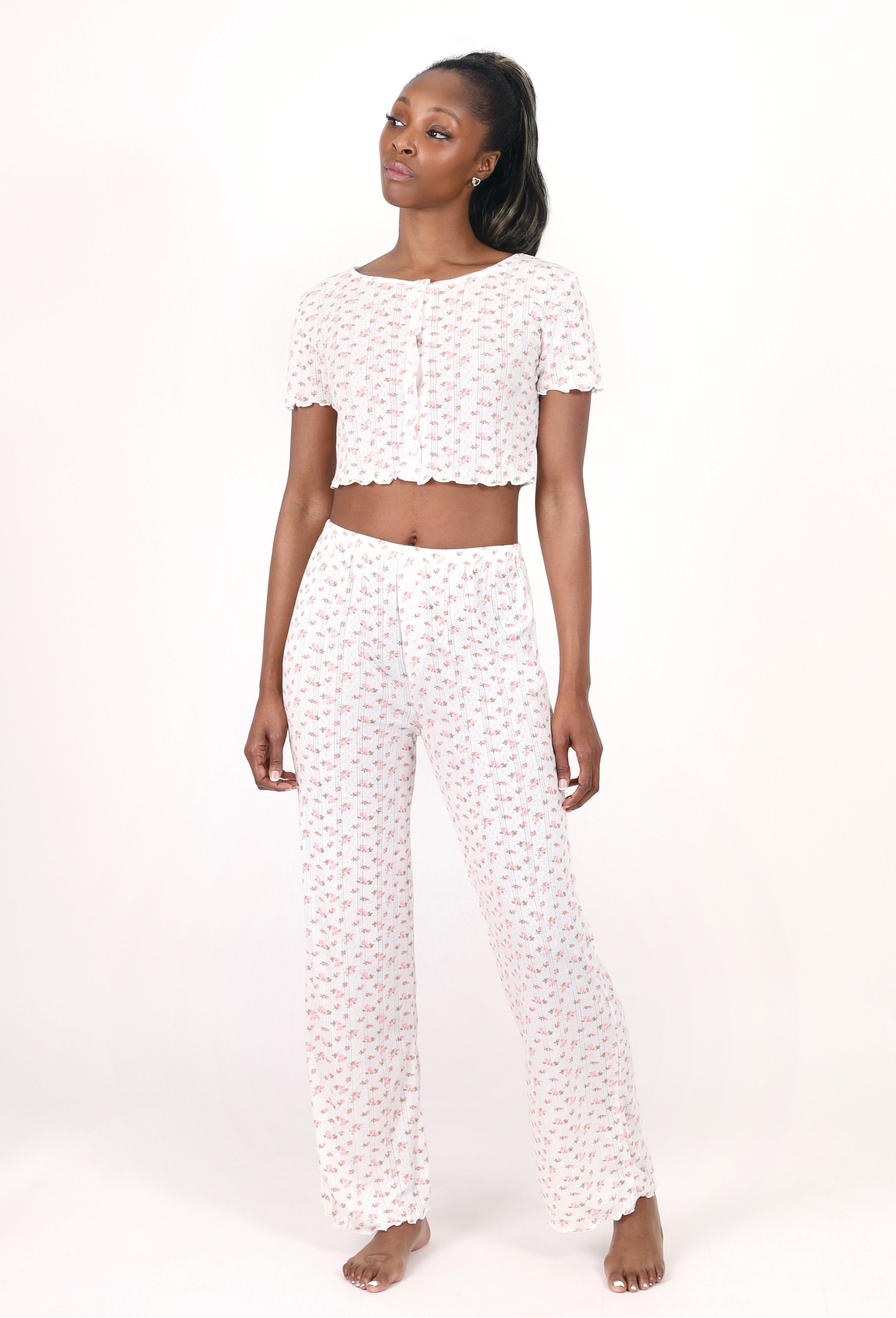 SHORT-SLEEVE CROP TOP & PANTS LOUNGE SET