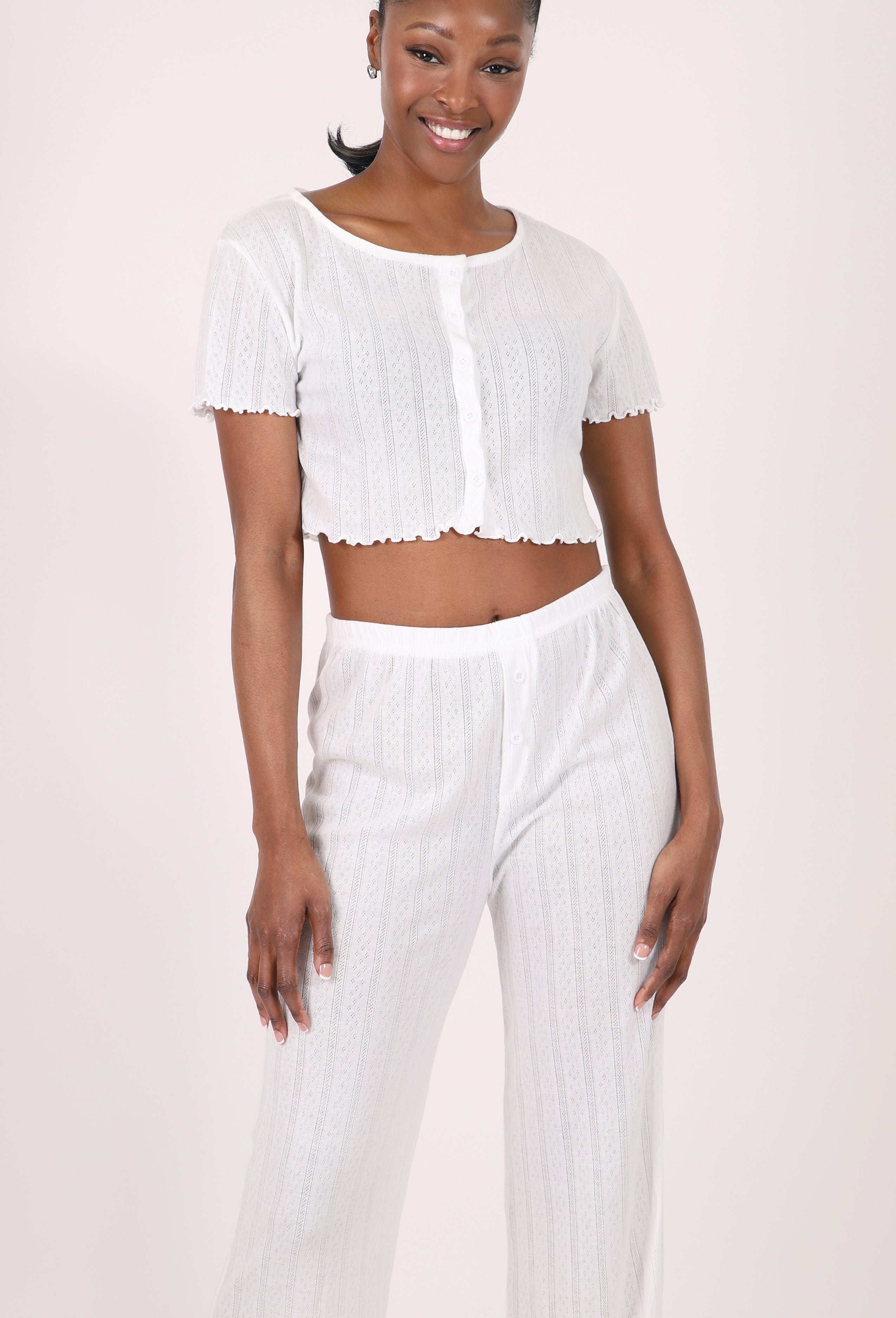SHORT-SLEEVE CROP TOP & PANTS LOUNGE SET