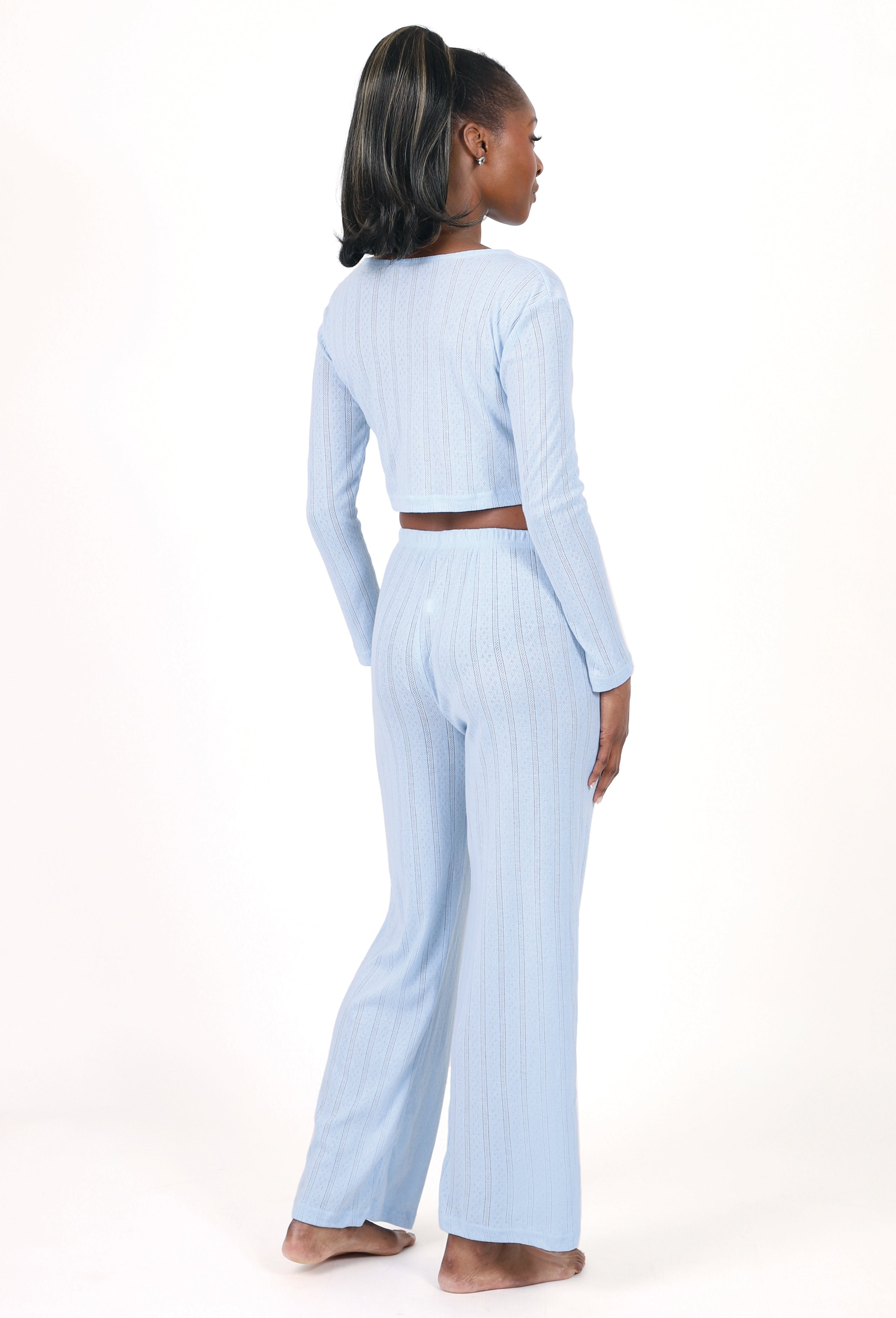 SOFT KNIT LONG-SLEEVE CROP TOP & PANTS LOUNGE SET