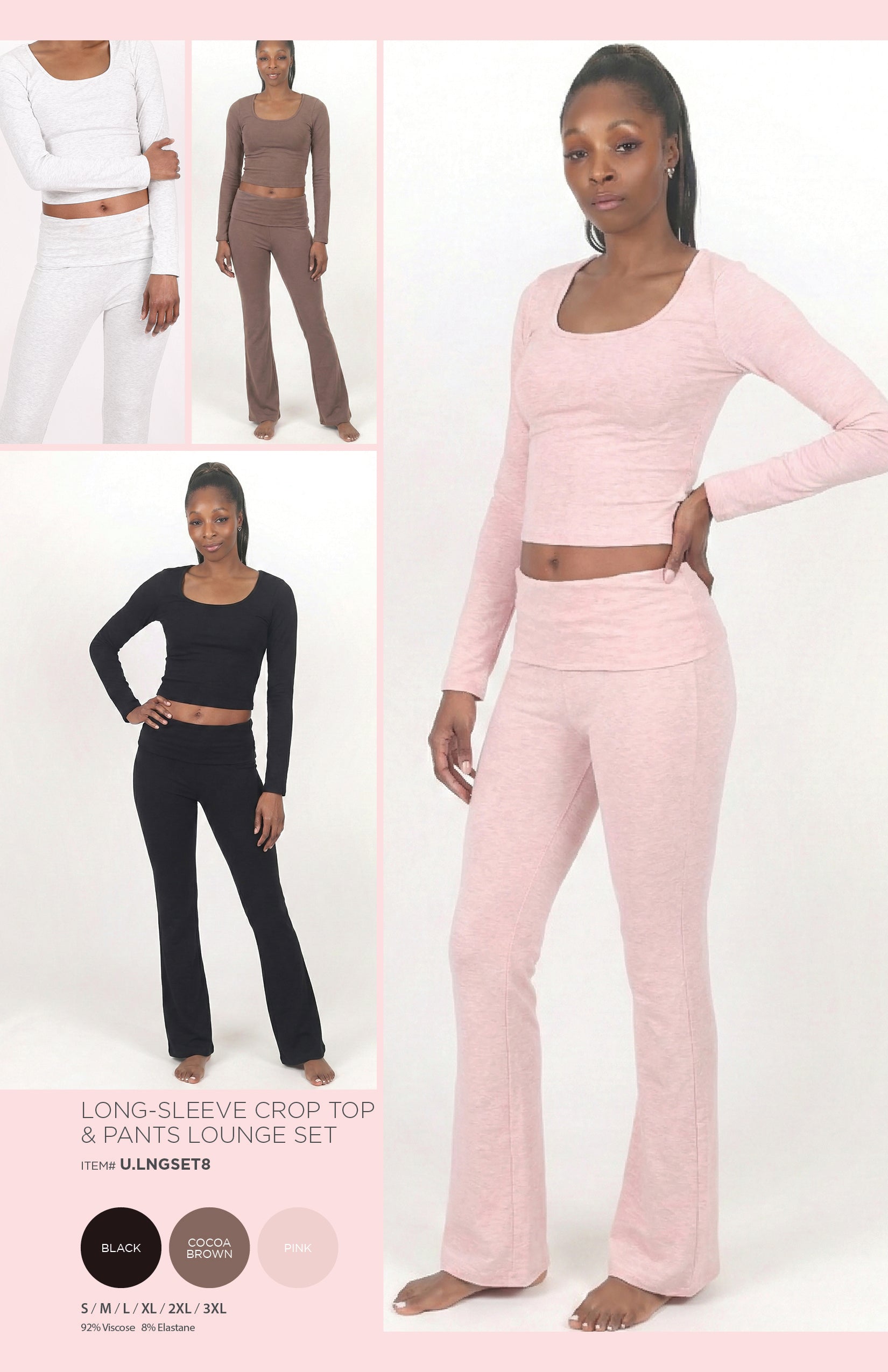 LONG-SLEEVE CROP TOP & PANTS LOUNGE SET