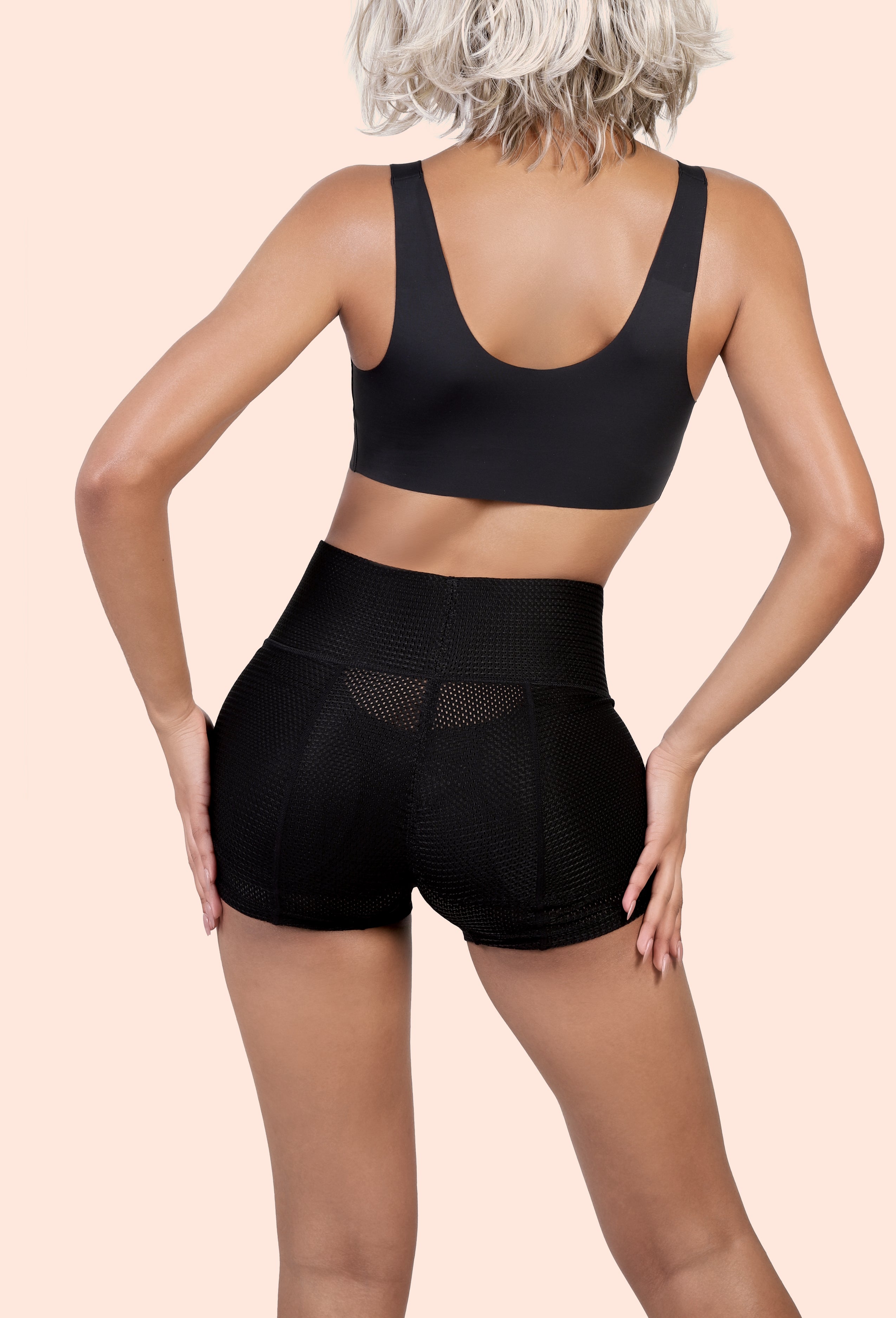 HIGH-RISE PADDED MESH BUTT LIFTER SHORT