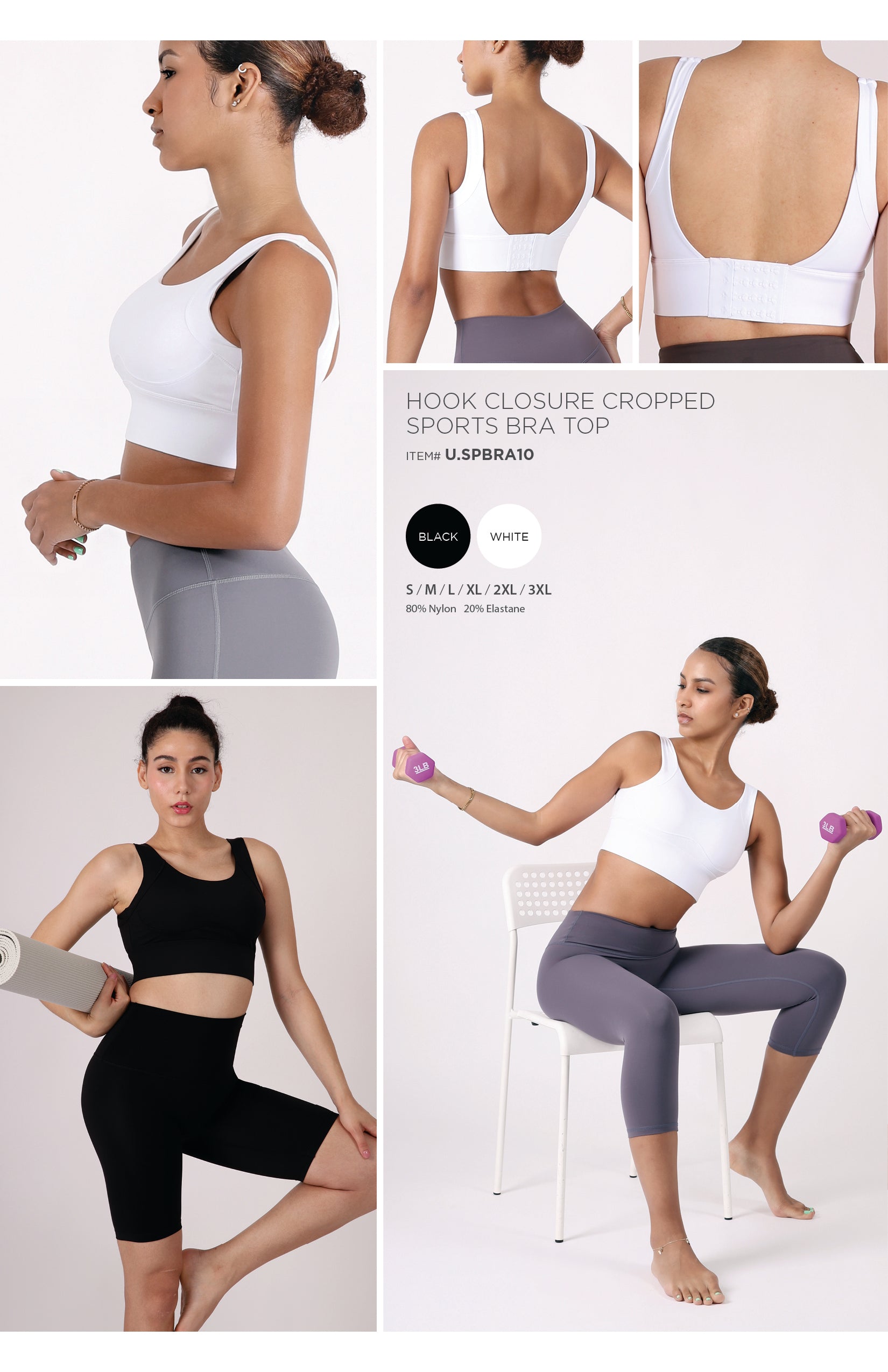 HOOK CLOSURE CROPPED SPORTS BRA TOP