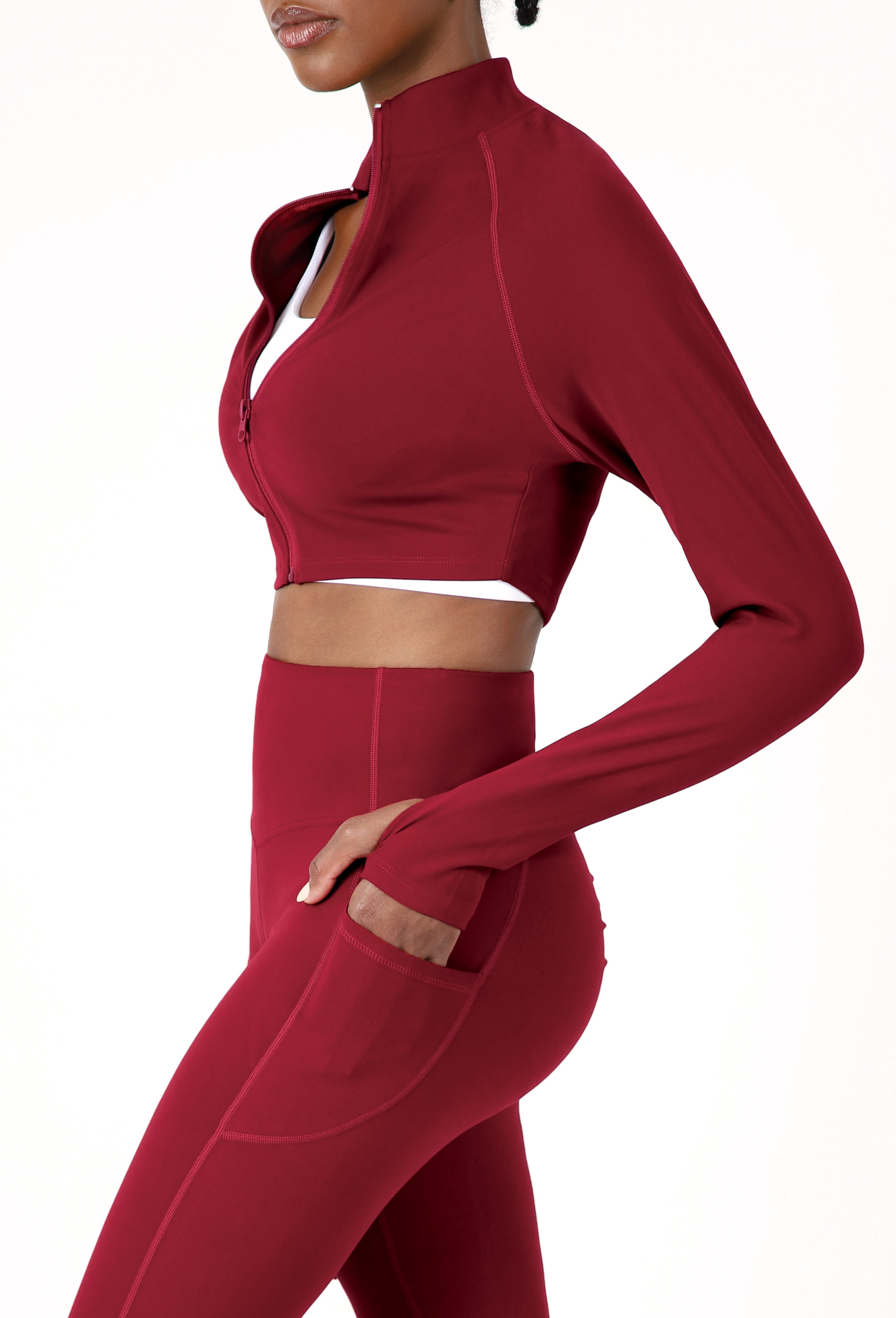 CROPPED BRUSHED FLEECE ZIP-UP SPORTS JACKET