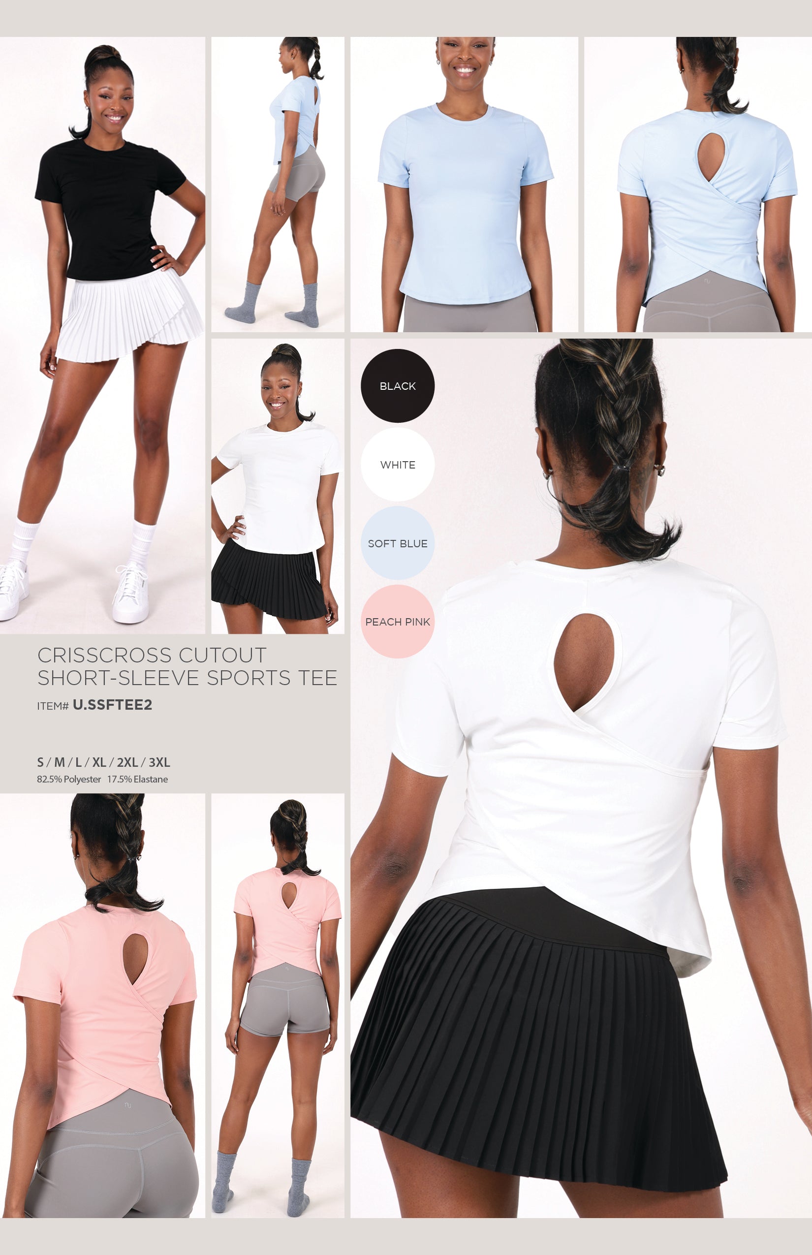 CRISSCROSS CUTOUT SHORT-SLEEVE SPORTS TEE  •SLIM-FIT